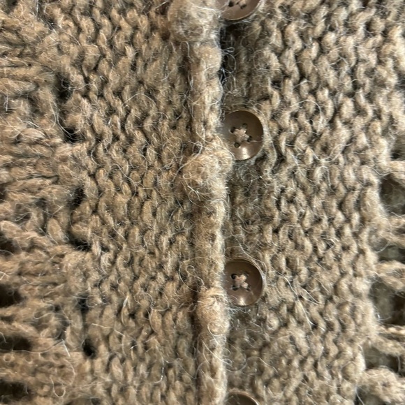 FREE PEOPLE Sz M Open Weave Crochet Style Hooded Pull On 3/4 Sleeves Sweater Top - Picture 5 of 10